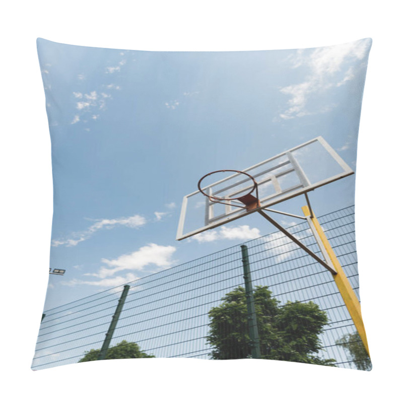 Personality  Bottom View Of Basketball Backboard Under Blue Sky With Clouds Pillow Covers