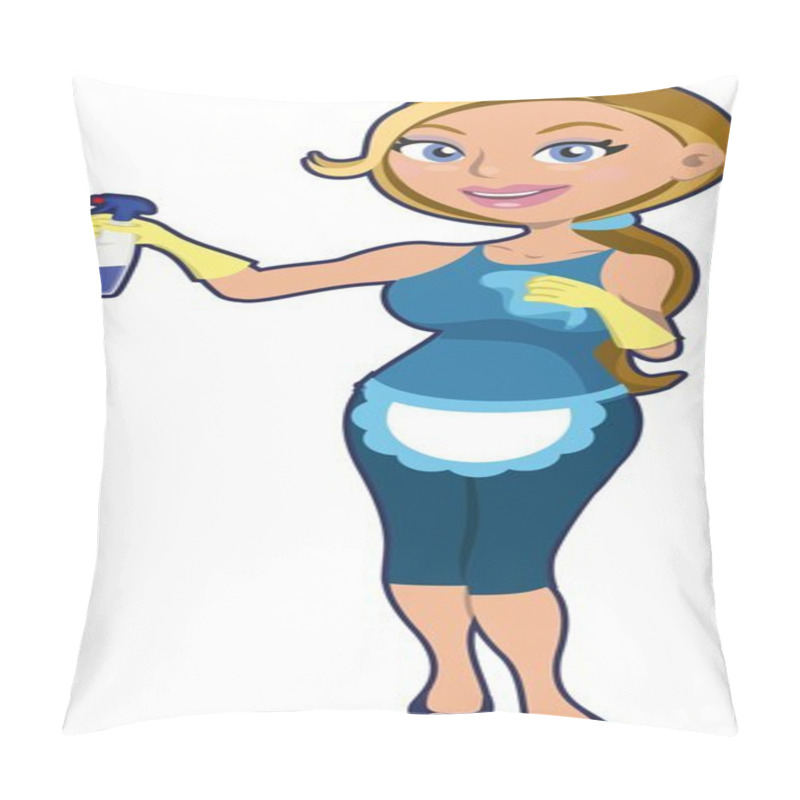 Personality  Housecleaner Young Blonde Girl. Cleaning Woman. Pillow Covers