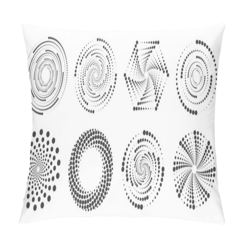 Personality  Dotted Circles Pattern. Abstract Half Tone Graphic Set. Circular Textured Round Spiral Frames. Vector Swirl Geometric Rings With Gradation Pillow Covers