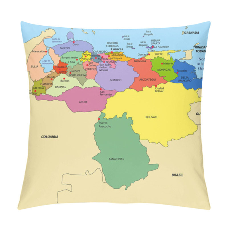 Personality  Vector Political Map Of Venezuela Pillow Covers