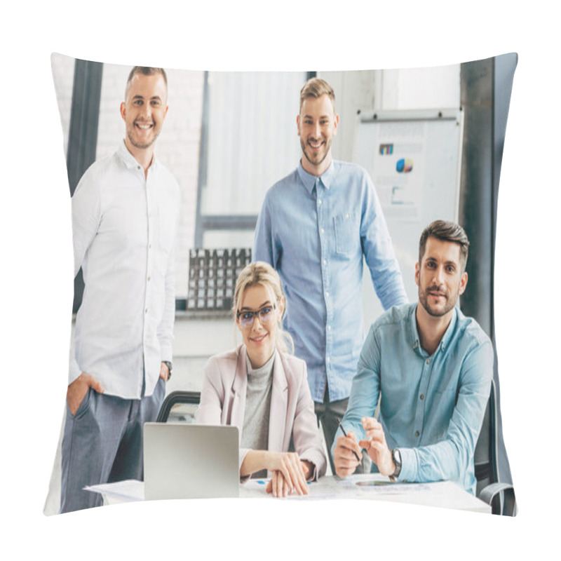 Personality  Professional Young Business Team Smiling At Camera While Working Together In Office Pillow Covers