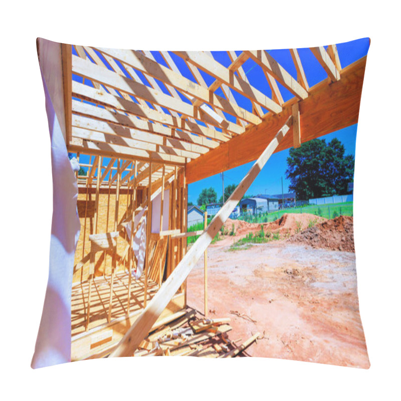 Personality  Wooden Beams Supporting An Open Roof Structure Integrated Into Large Frame For Construction Sites Pillow Covers