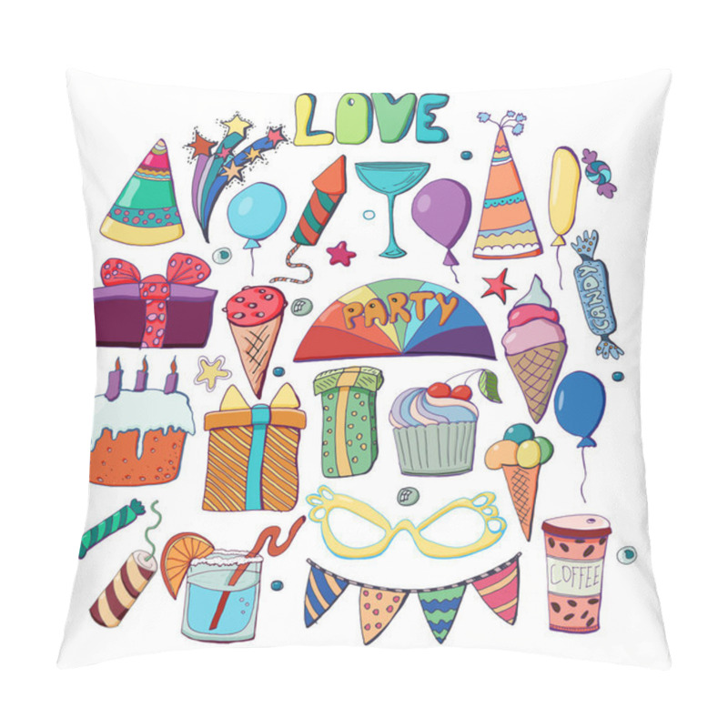 Personality  Cute Holiday Illustration. Vector Hand Drawn Set. Cakes, Cupcake Pillow Covers