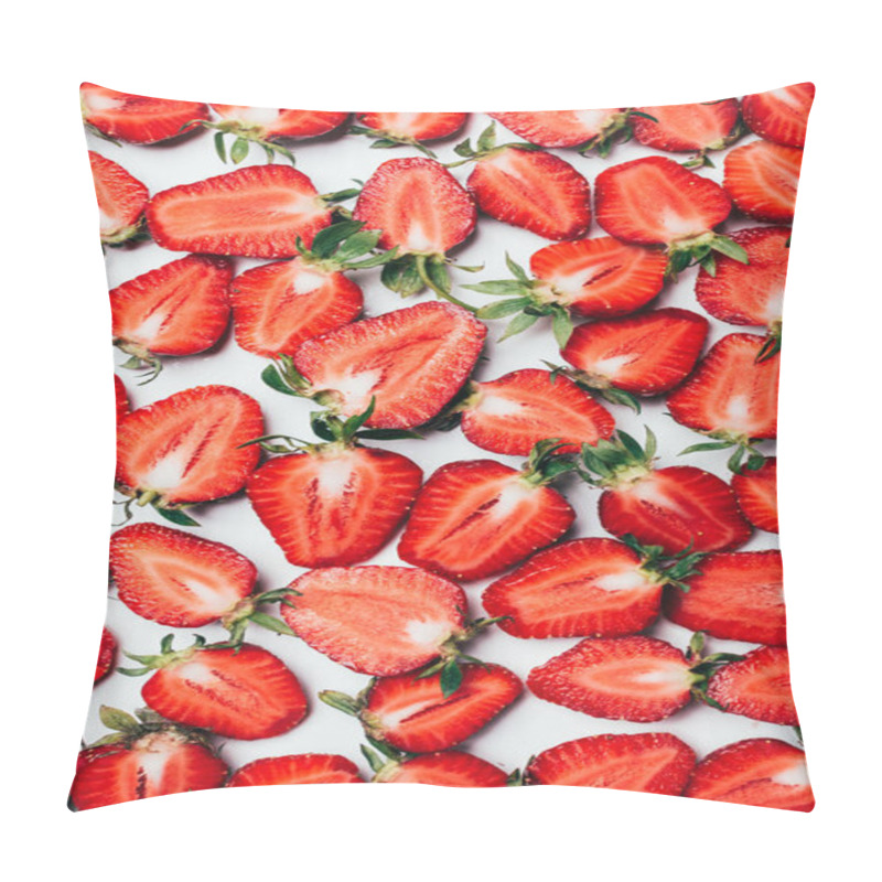 Personality  Summer Background With Fresh Juicy Sliced Strawberries On White Pillow Covers