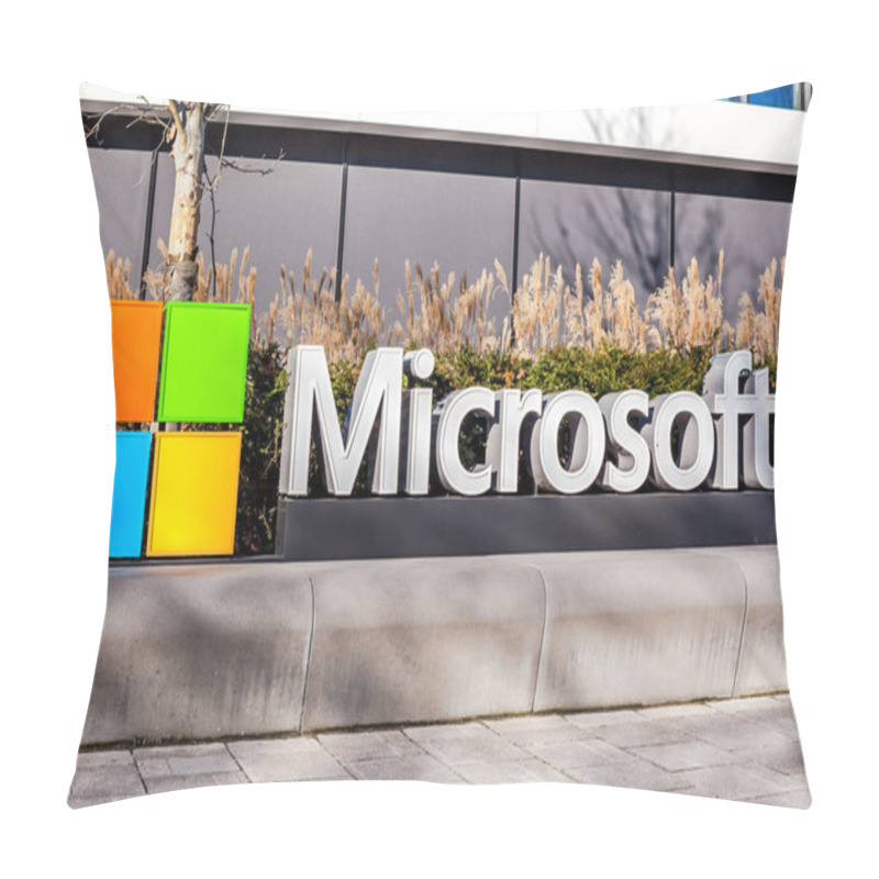 Personality  Microsoft Logo At Office Building, Munich Germany Pillow Covers