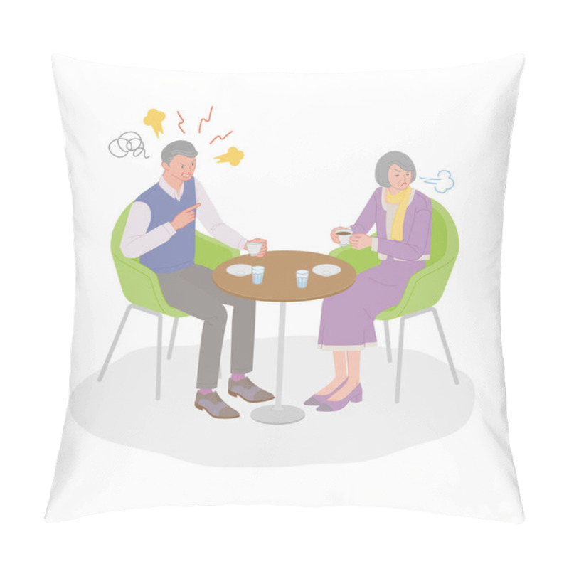 Personality  Senior Life: Senior Couple Sighing And Being Annoyed At Someone Getting Angry At Them In A Cafe Pillow Covers