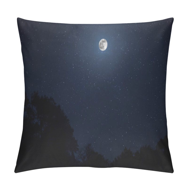 Personality  Long Exposure Shot. Mountain Road Through The Forest On A Full Moon Night. Scenic Night Landscape Of Dark Blue Sky With Moon. Azerbaijan Pillow Covers