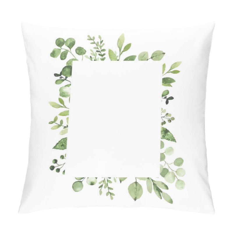 Personality  Watercolor Geometrical Frame With Greenery Leaves Branch Twig Plant Herb Flora Isolated On White Background. Botanical Spring Summer Leaf Decorative Illustration For Wedding Invitation Card Pillow Covers