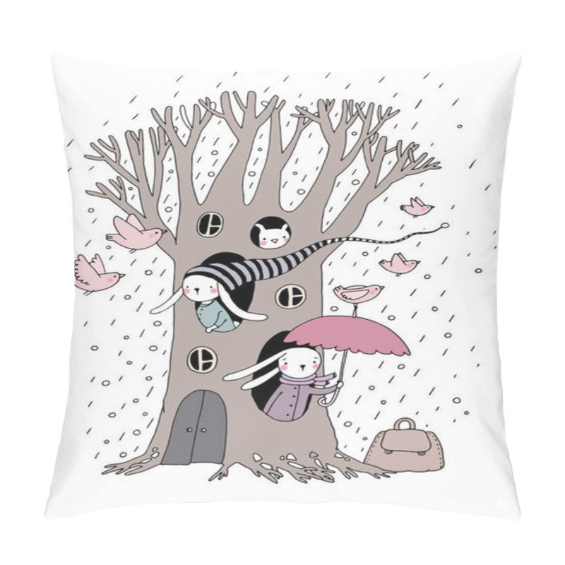 Personality  Magic Tree, Rabbits And Birds. Pillow Covers