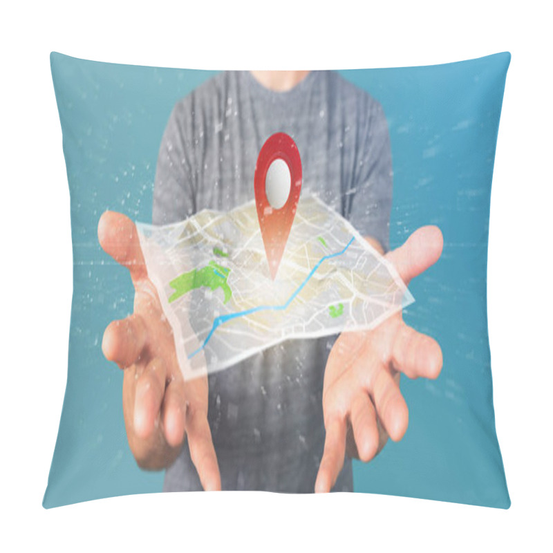 Personality  Businessman Holding Pin Holder On Map Pillow Covers