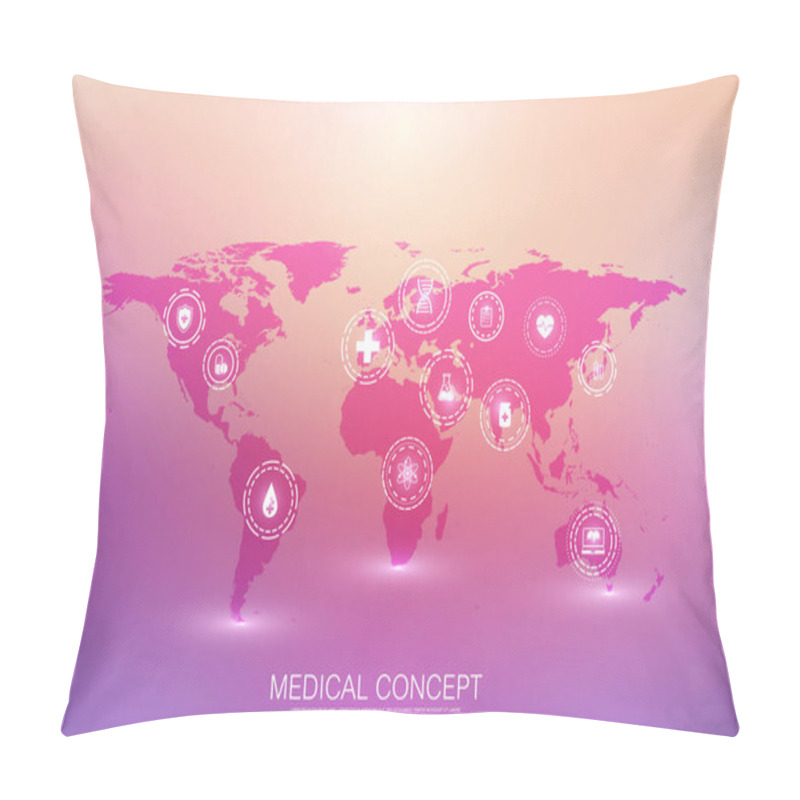 Personality  Medical Concept Internet Of Things IoT And Pharmaceutical Products Background. World Trade In Pharmaceutical Preparations, Pharmacological Business, Pharmaceutical Industry. Medical IOT Icons Pillow Covers