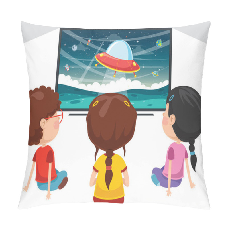 Personality  Vector Illustration Of Kid Watching Tv Pillow Covers