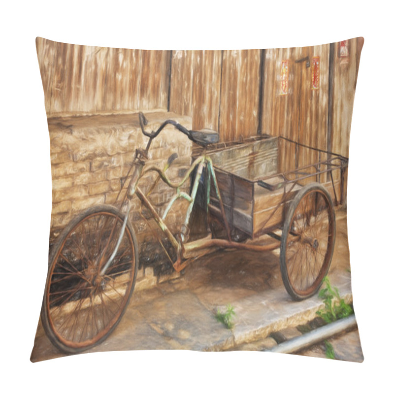 Personality  Fine Art Print Of An Antique Bicyle In The Old Town Of Daxu China.  Daxu Ancient Town Was Built At The Beginning Of The Song Dynasty. A 2.3km Long And 2m Wide Stone Street Runs Through The Town With Various Ancient Buildings Lining Both Sides. These Pillow Covers