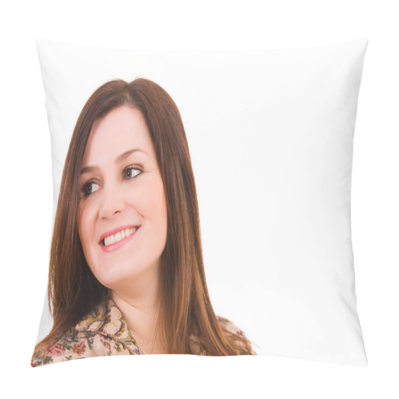 Personality  Portrait Of An Attractive Smiling Young Woman, Isolated On White Pillow Covers