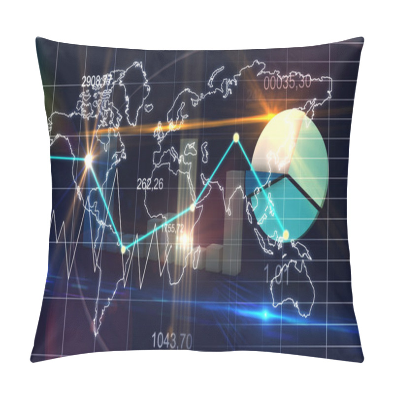 Personality  World Map Statistic Data Graph Dark Blue Finance Background 3D Pillow Covers