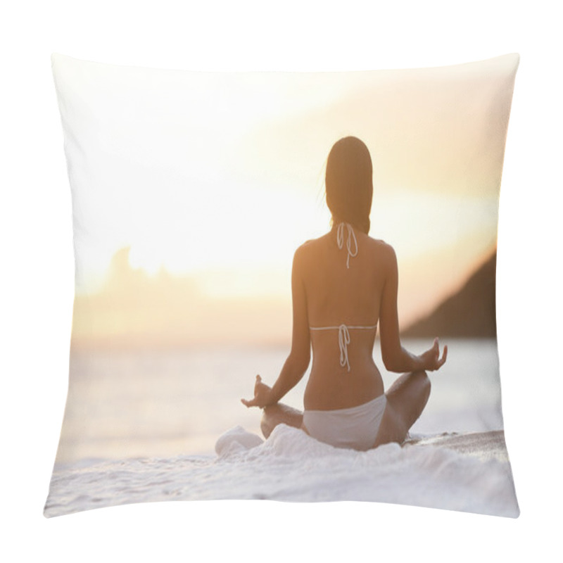 Personality  Meditation - Yoga Woman Meditating At Beach Sunset Pillow Covers