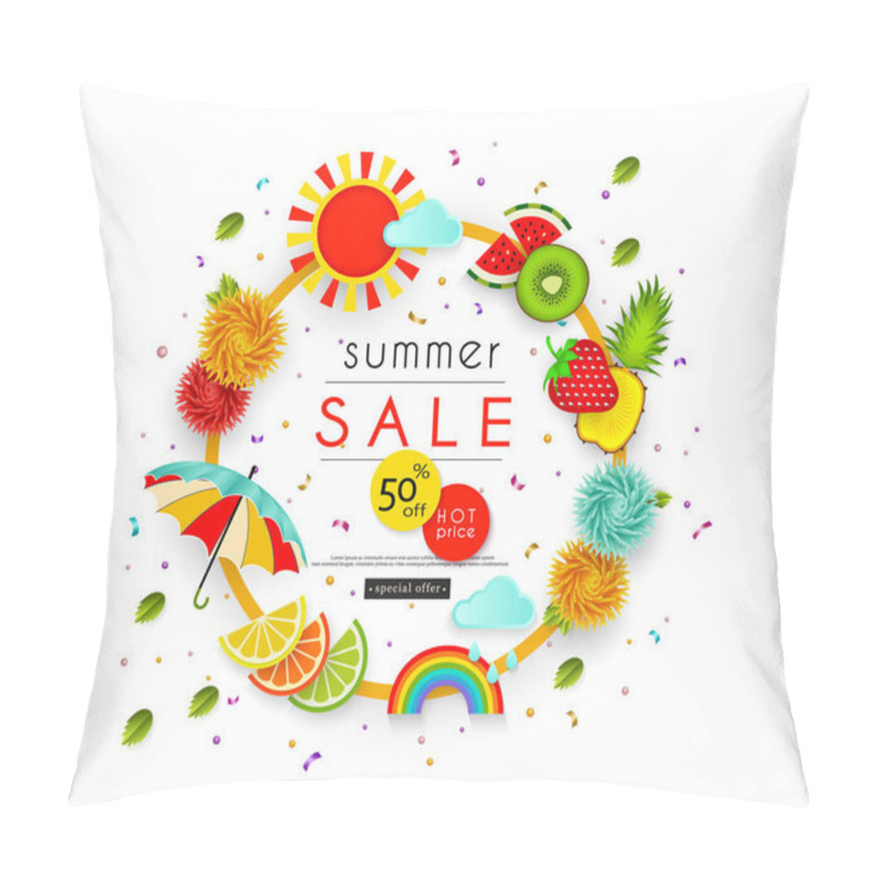 Personality  Summer Sale. Flowers, Umbrellas, Leaves, Clouds, Rainbow, Fruit Pillow Covers