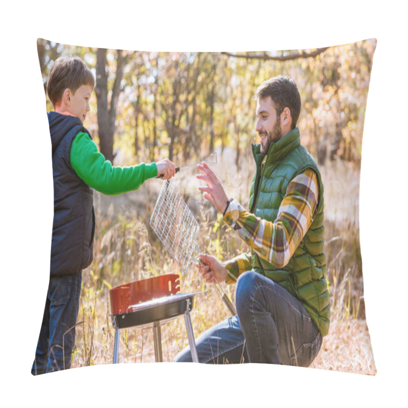 Personality  Father And Son Preparing Barbecue Grill Pillow Covers