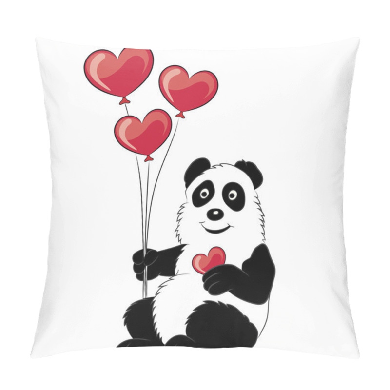 Personality  Panda Illustration With A Branch Of A Bamboo And Balloons. Pillow Covers