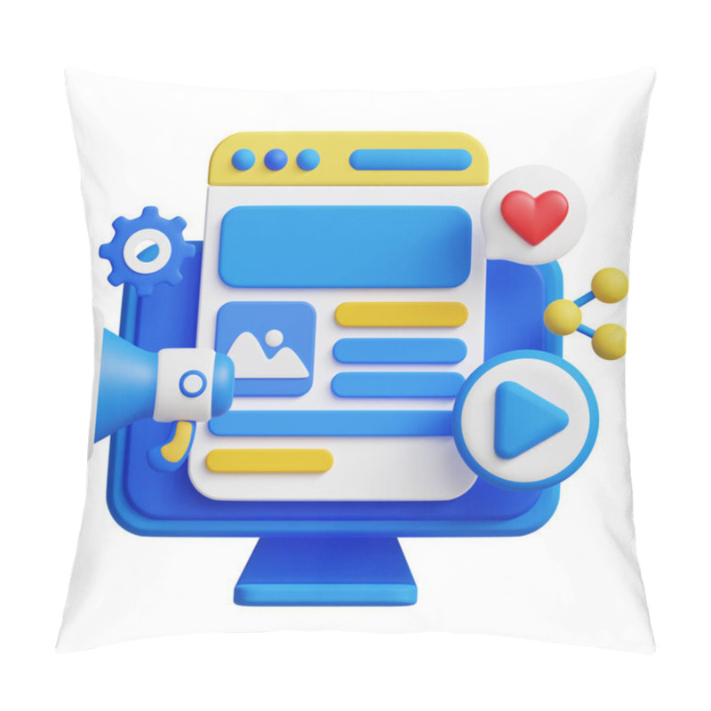 Personality  Content Marketing Ads 3D Icon Graphics Illustration. Ideal For Business, Technology, Company, Websites, Apps, Education, Marketing And Promotion. Pillow Covers