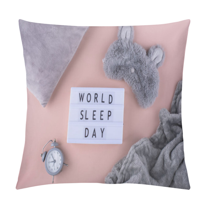 Personality  World Sleep Day Concept With Sleeping Mask And Alarm Clock Pillow Covers