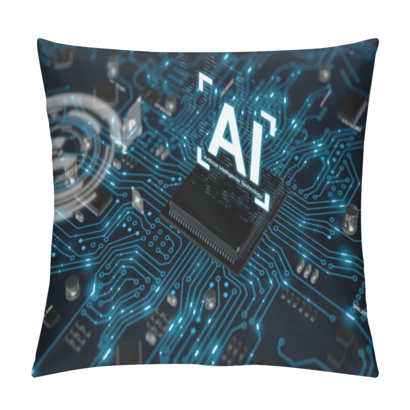 Personality  3D Render AI Artificial Intelligence Technology CPU Central Processor Unit Chipset On The Printed Circuit Board For Electronic And Technology Concept Select Focus Shallow Depth Of Field Pillow Covers