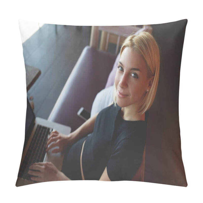 Personality   Female Freelancer Is Using Laptop Computer Pillow Covers