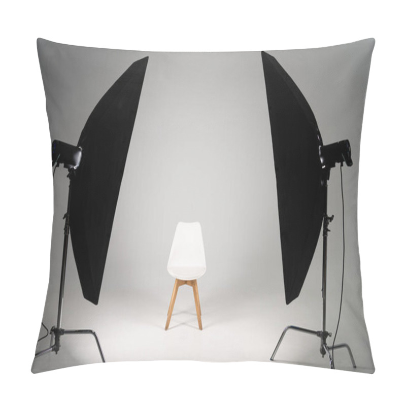 Personality  White Modern Chair With Studio Light On Grey Background Pillow Covers