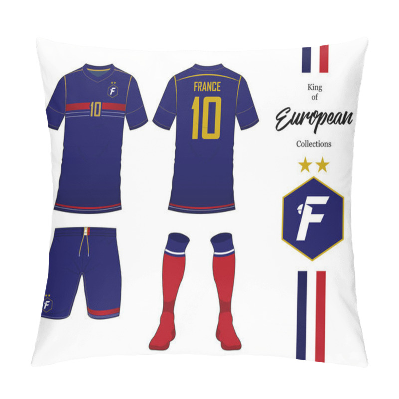 Personality  France Football National Team Uniform. Soccer Jersey Or Football Kit Template. Football Logo In Flat Design. Front And Rear View Soccer T-shirt Mock Up. Vector. Pillow Covers