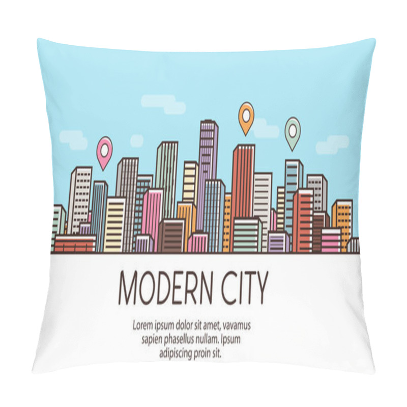 Personality  Modern City, Banner. Cityscape, Urban Landscape, Town Concept. Vector Illustration Pillow Covers