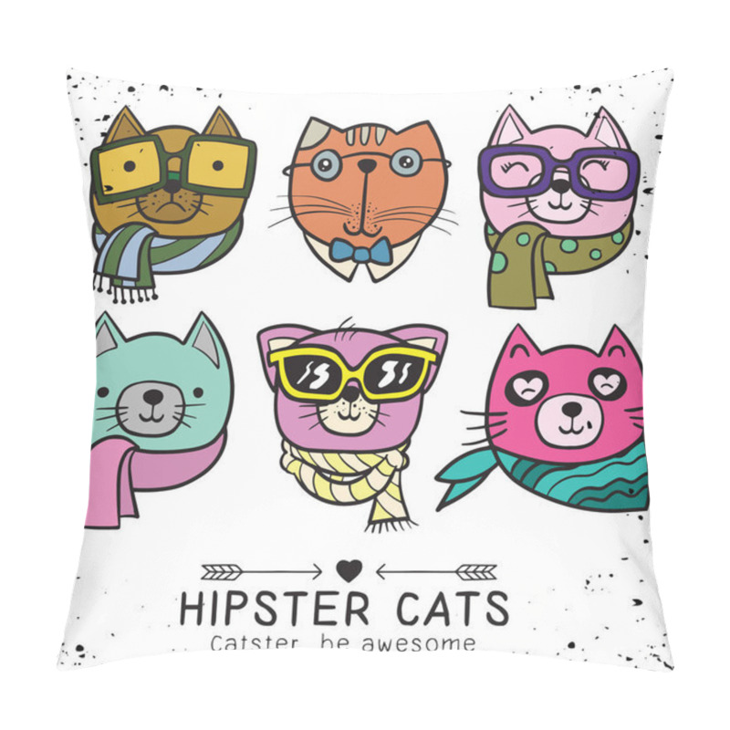 Personality  Cute Cat Illustration Series, Portrait Of Cat Hipster Pillow Covers