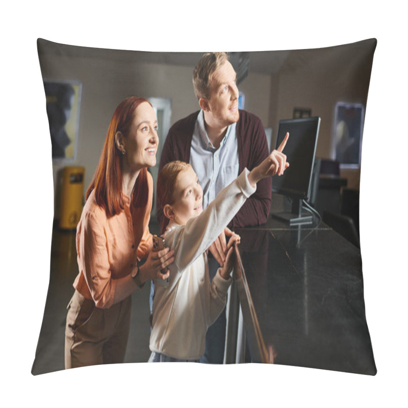 Personality  A Happy Family Captivated By Something On The Cinema Wall, Engrossed In The Moment. Pillow Covers