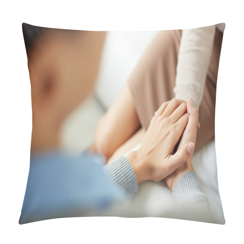 Personality  Psychiatrist Keeping Her Hands Together With Her Patient Pillow Covers