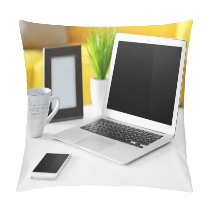 Personality  Laptop, Mobile Phone, Cup Of Coffee Pillow Covers