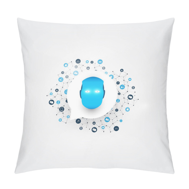 Personality  Speech Recognition, Digital Aid, Machine Learning, Artificial Intelligence, Cloud Computing And Networks Design Concept With Icons And Robot Head Pillow Covers