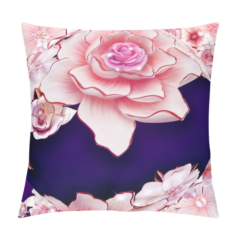 Personality  Illustration Of A Floral Background With A Rose In A Round Frame Pillow Covers