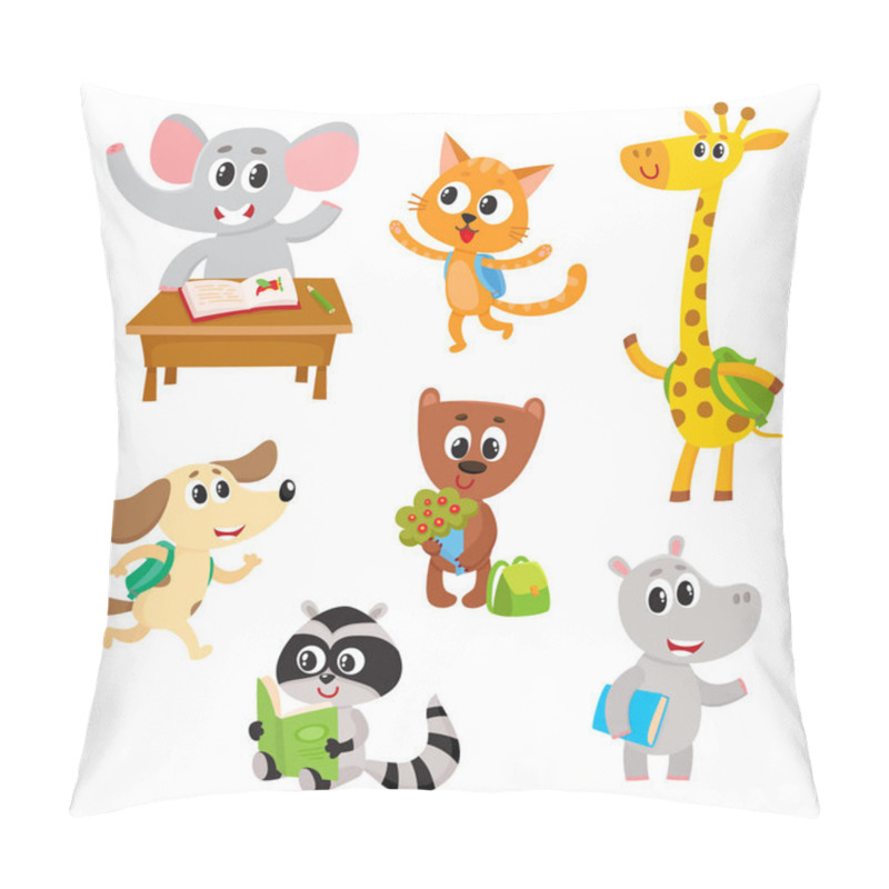 Personality  Cute Little Animal Students, Characters Studying, Reading, Going To School Pillow Covers