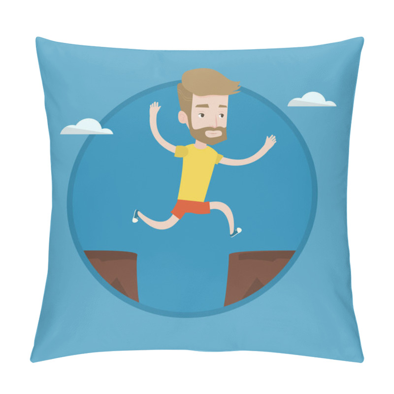 Personality  Sportsman Jumping Over Cliff Vector Illustration. Pillow Covers