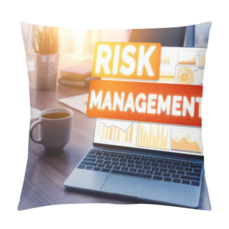 Personality  Risk Management And Assessment For Business Investment Concept. Modern Graphic Interface Showing Symbols Of Strategy In Risky Plan Analysis To Control Unpredictable Loss And Build Financial Safety. Pillow Covers