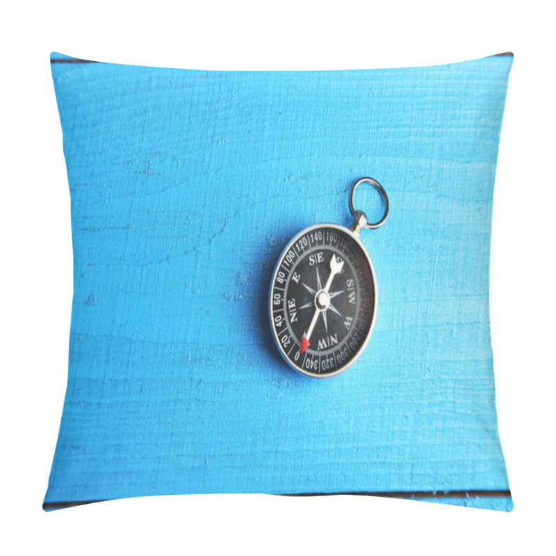 Personality  Compass On Blue Wooden Background Pillow Covers