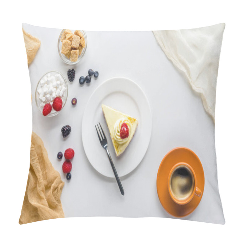 Personality  Top View Of Piece Of Yummy Cake With Berries On White Tabletop Pillow Covers