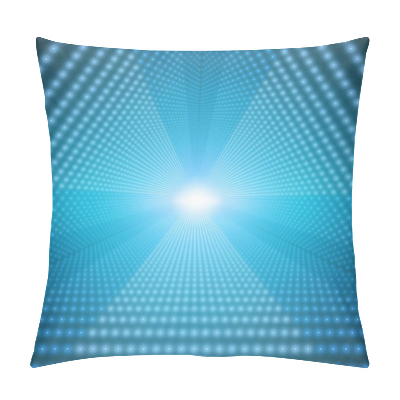 Personality  Vector Infinite Triangular Tunnel Of Shining Flares On Blue Background. Glowing Points Form Tunnel Sectors. Abstract Cyber Colorful Background For Your Designs. Elegant Modern Geometric Wallpaper. Pillow Covers