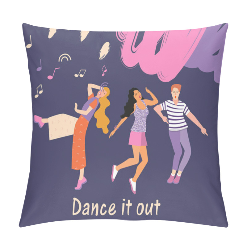 Personality  Dancing Young People At A Party, Men And Women Moving To The Music. Joyful Emotions. Vector Illustration Pillow Covers