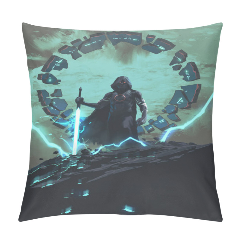 Personality  A Shadowy Knight In A Flowing Black Cloak Holds A Sword, Representing Darkness And Mystery In A Fantasy World, Digital Art Style, Illustration Painting Pillow Covers