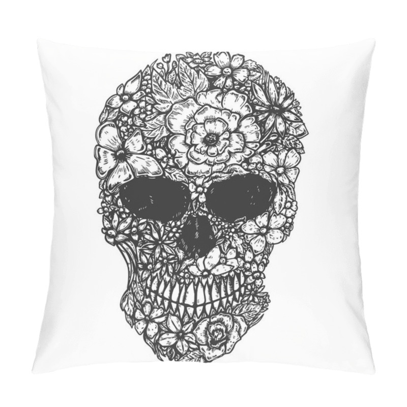 Personality  Hand Drawn Human Skull Made From Flowers. Botany Cranium. Design Element For Poster, T Shirt. Vector Illustration Pillow Covers