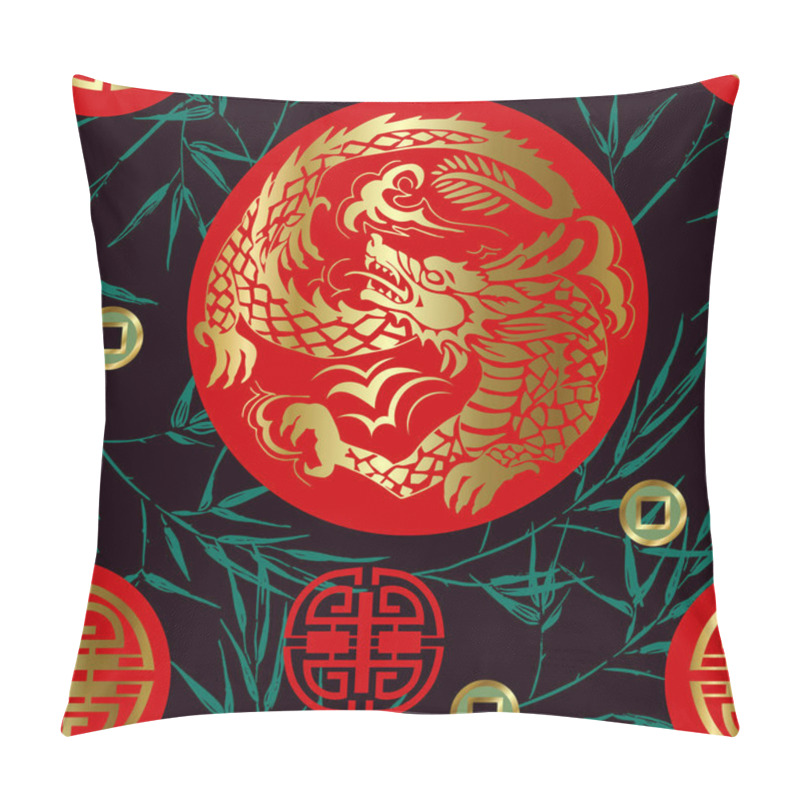 Personality  Seamless Pattern In Chinese Style With Dragon And Bamboo Twigs Pillow Covers