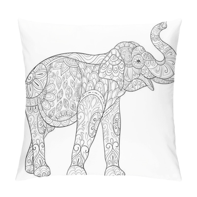 Personality  A Cute Elephant With Ornaments Image For Adults.Zen Art Style Illustration For Relaxing Activity.Poster Design For Print. Pillow Covers