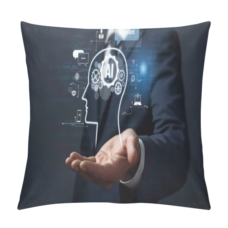 Personality  Human Interact With AI Artificial Intelligence Virtual Assistant Chatbot In Concept Of AI Artificial Intelligence Prompt Engineering, LLM AI Deep Learning To Use Generative AI For Work Support. FaaS Pillow Covers