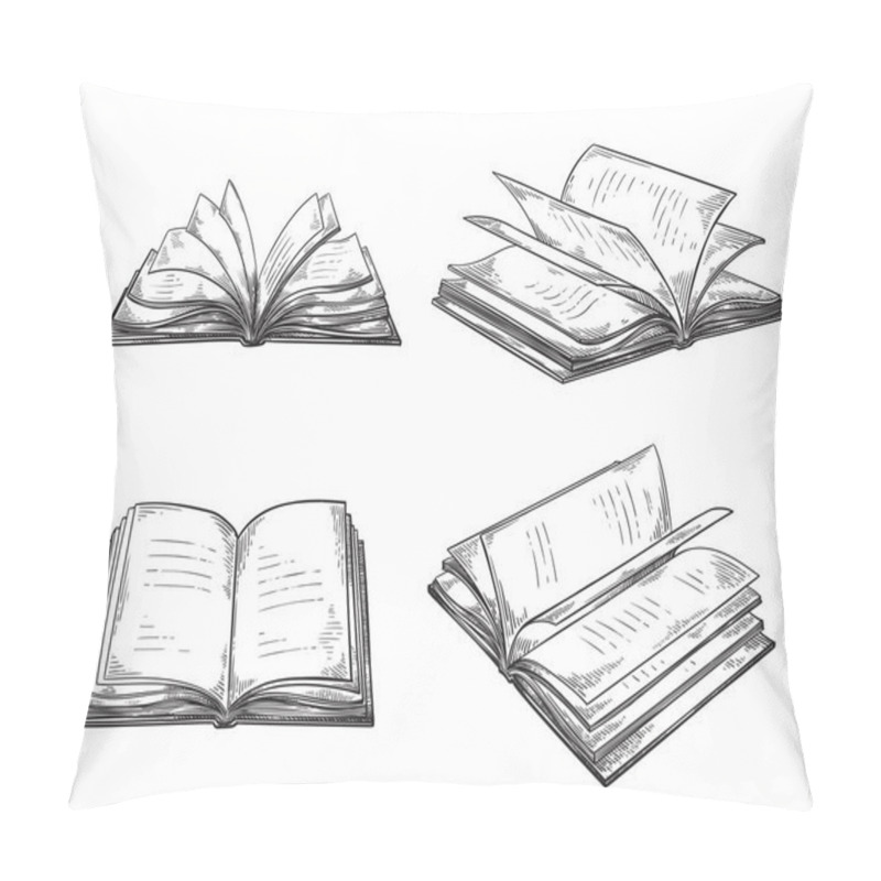 Personality  Vintage Hand Drawn Sketch Set Of Books Retro Black And White Drawing Line Graphic Design Vector Pillow Covers