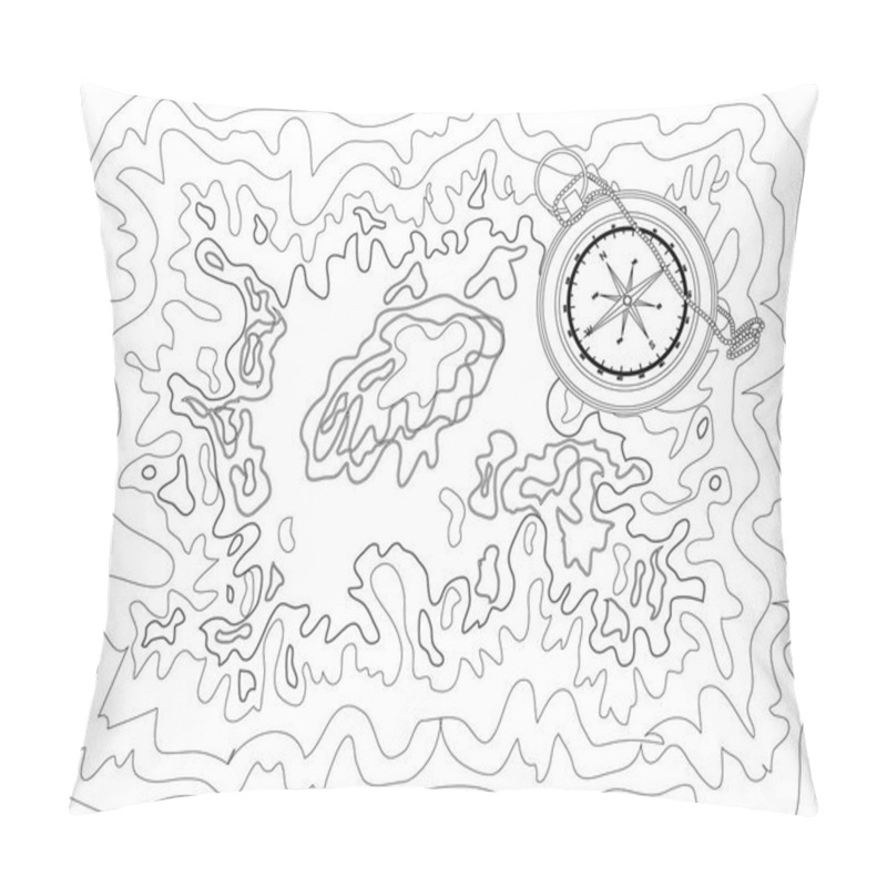 Personality  Vector Black And White Map Pattern With Abstract Topographical Contour Lines Of Mountains, Latitude And Longitude Line, Topography Map Art Drawing With No Names Pillow Covers